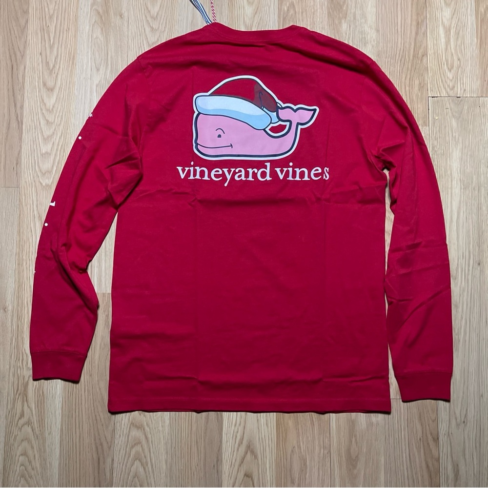 Vineyard Vines Men Christmas Santa Hat Red Long Sleeve Shirt Size S NWT